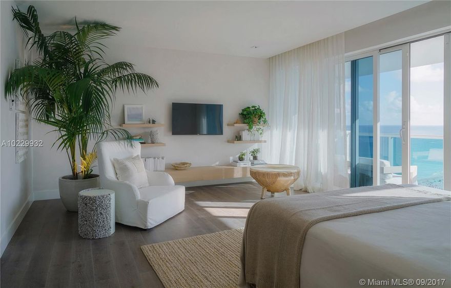 Fully furnished Penthouse residence designed by Samuel Amoia. This 3 bedroom penthouse offers ample living space coupled with breathtaking ocean views, and mesmerizing sunrises. Enjoy top of the line finishes,  oak flooring, a sleek open kitchen, and all of the services and amenities of a beach front world class hotel.