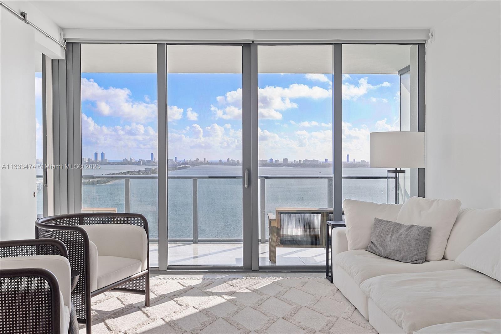 Spectacular unobstructed views of Biscayne Bay and Miami Beach facing East plus entertaining Miami city views West. Fall in love with this fully and exquisitely furnished 3Bd/4Ba + Den unit. Access from your private elevator/foyer into the spectacular views from an Italian-cabinetry open-kitchen and dining/living with breathtaking views of Miami's waterways. Ample balcony with access from the living area and Master bdrm fill this unit with natural light throughout. Each additional bedroom has its private bathroom too. High-end meticulously maintained furnishings and marble flooring. Remote-controlled window treatments.
In one of the best buildings filled with resort-style amenities, spa, state of the art gym and the renowned Michael Schartz´s Amara Restaurant at your door.