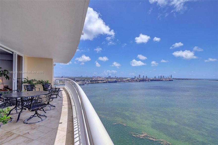 Elegant and expansive 3-bedroom, 3.5-bathroom home offering 2,510 SF of interior space with panoramic east-facing views of Biscayne Bay, South Beach, Key Biscayne, and the Atlantic Ocean. This rare residence includes THREE adjacent parking spaces and TWO private storage units, a highly coveted combination rarely offered in the building. Inside, enjoy an airy split-floor plan with spacious living and dining areas, floor-to-ceiling windows, and generously sized bedrooms with ensuite bathrooms. Two Tequesta Point offers resort-style amenities, including a heated pool, racket court, basketball court, gym, spa, concierge, valet, barbecue area, media room, kids’ playroom, and more. This is island living with city convenience. Some pictures are virtually staged to showcase the unit's potential.
