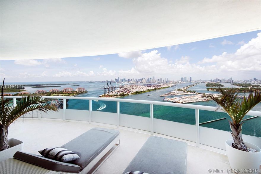 Rarely available High Floor 01 line! Considered the best line South of Fifth! Sought after for its panoramic floor to ceiling glass views, large floor plan (3365sf), spacious layout, deep 14ft oversized terraces for outdoor living, and sunrise to sunset vistas. This one of a kind 3BR/3.5BA apartment is tastefully appointed with herringbone wood floors throughout. Stunning views of the Ocean, Bay, Miami and Sobe Skylines, Port of Miami and Fisher Island. This corner residence in the sky is a must see!