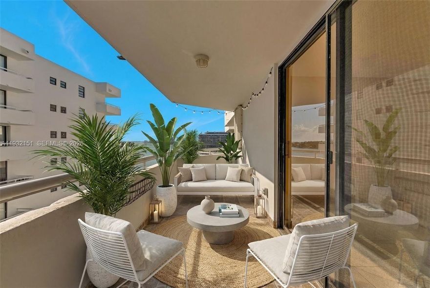 Wake up to breathtaking water and skyline views from your private balcony, featuring stunning sunsets over the Bay, Downtown Miami, and iconic waterfront estates. This spacious 1-bedroom, 1.5-bath residence offers a functional layout with a walk-in closet, tile flooring throughout, and a large balcony ideal for relaxing or entertaining.

Located in a prime Mid-Beach location, just steps from the ocean, supermarkets, restaurants, shops, and houses of worship, with quick access to South Beach and Downtown Miami. Recent upgrades include a newer A/C system and an electric tankless water heater. Hurricane shutters included for peace of mind. Beach 2 blocks away!

Well-maintained waterfront building with secured entry, security cameras, gated parking with one assigned space, and a bayfront pool deck. Boat slips available for rent (subject to availability). An exceptional opportunity to enjoy the best of Miami Beach living. Schedule your showing today

Seller financing alternative!