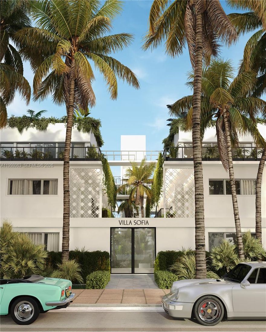 Introducing Villa Sofia, Miami's original pied-à-terre reimagined. A beloved destination for the affluent and bon vivant since 1959, this architectural gem is being thoughtfully reinvented for modern luxury in the exclusive South of Fifth neighborhood. With only 21 residences and no rental restrictions, Villa Sofia offers rare flexibility for owners and investors alike. Residence #212 features a beautifully designed 3 bed/2 bath with 1,090 SF interior plus a 53 SF balcony, showcasing an efficient layout and refined contemporary finishes. Residents will enjoy curated amenities including a rooftop bar, pool, outdoor gym, and lounge - ideal for relaxing, working, or entertaining. Residents will also have access to beach service. Completion estimated for the end of 2026.