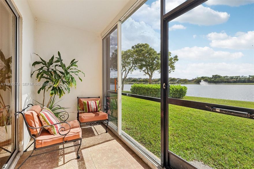 Welcome to this beautifully maintained 2-bedroom, 2-bathroom WATERFRONT condo located in the desirable 55+ active adult community of Century Village.
This first floor residence, features neutral, warm tones throughout with an upgraded kitchen offering stylish cabinetry, ample storage, and serene lake views right from your window. The spacious primary suite includes a private and well maintained bath as well as generous closet space, while the second bedroom and full bath provide comfort for guests or a home office.
Enjoy your morning coffee or evening unwind in the sliding glass–enclosed patio overlooking expansive water views — a peaceful retreat you’ll appreciate year-round.
Additional highlights include washer and dryer in the home, 1 assigned parking space conveniently located right out front and move-in ready condition. Maintenance includes, Wi-Fi, cable, water, building insurance, common areas and more!
Community amenities include a grand clubhouse, pools, fitness center, tennis, pickleball, complimentary bus service, on site medical center, social activities and more — offering an active and engaging lifestyle with opportunities to connect and enjoy every day.
Experience relaxed waterfront living in a welcoming 55+ community — schedule your showing today!