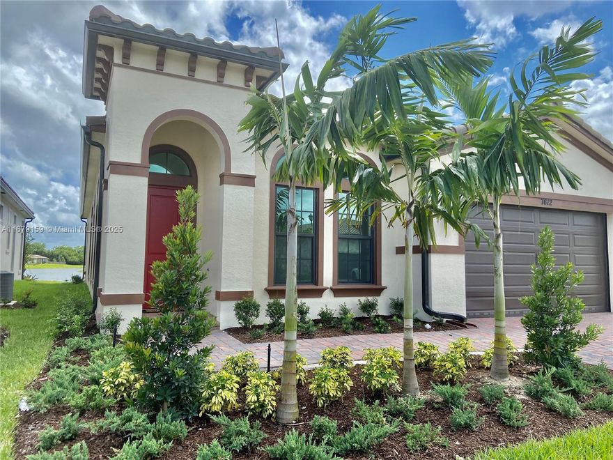 Experience the exquisite lifestyle that Florida has to offer! Stunning Luxury Active Resort Lifestyle Home! Built in 2023, 3-bds, 3.5-bath house suits those aged 55+ over. 2-car garage, lake views, an oversized island, natural gas cooktop, a spacious owner's suite & bathroom, and high ceilings throughout. Formal dining & access to a 24,000 SF clubhouse-fantastic amenities: theater, card rooms, billiards, a ballroom, an on-site kosher café, an outdoor kitchen and lounge, a jacuzzi, pickleball courts, and a state-of-the-art gym, spa, dishwasher, icemaker, microwave refrigerator, self-cleaning oven, smoke detector, and washer/dryer, ample closet space, impact windows/doors, open porch.  The property is close to a house of worship. Luxury Active Resort Home in Falls At Parkland!Rented til10/25