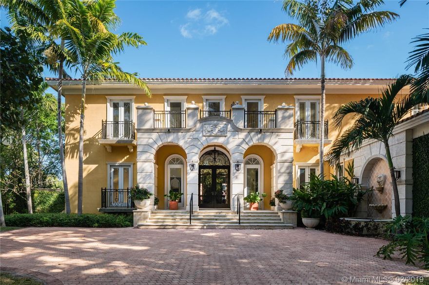 Stunning Bay, Harbor and Miami Skyline Views from this Addison Mizner-inspired waterfront estate. Villa
Bellavista, built in 2002 and meticulously maintained, located in a quiet cul-de-sac on Key Biscayne’s
coveted Mashta Island. Residence boasts 5 suites upstairs, 2 suites down for office/library/service/guest
quarters,  7.5  baths,  huge Master   Suite with  sitting area,  Formal Living Room with fireplace,
Family/Entertainment Room, Formal Dining, Modern Kitchen, Breakfast Area, all leading to broad open
terraces with spectacular water views. Amenities include  dual entrances, privacy wall, electrical
gates for bothl driveways, 3-car garage, courtyards, pool, spa, new sea wall, 120ft of waterfront
and dock for large yacht with immediate access to Smugglers Cove and Biscayne Bay.