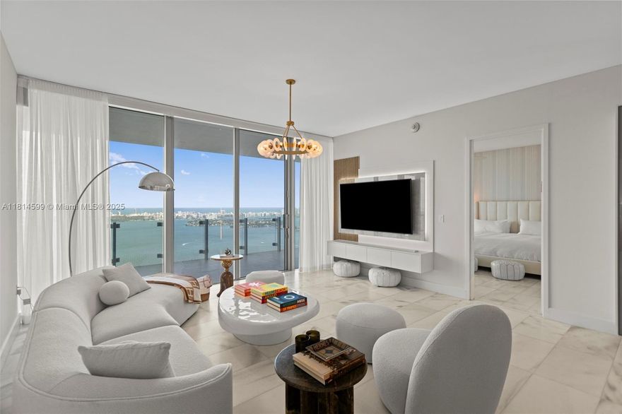 Mesmerizing direct views of the bay, ocean and city skyline from the 55th floor! 2 bedrooms + den, 3.5 bathrooms. Designer decorator, High-end Furniture and design. Custom-made closets in every room. Automatic window shades. 2 parking garage spaces!! Plus extra valet! Generous living spaces feature an open floor plan with floor-to-ceiling windows, marble floors, and abundant natural light. The kitchen comes with top-of-the-line WOLF & Subzero appliances, custom cabinetry, and a wine cooler. As a resident of Missoni Baia, you'll have access to world-class amenities, including a fitness center, swimming pools, sauna, tennis courts, an outdoor BBQ area, cabanas, kids and teens playroom, theater and pet spa. And more!
