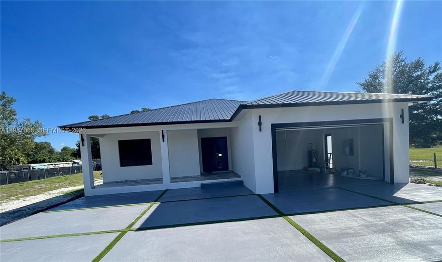 Amazing brand new house just finished in February 2026.  4 Bedrooms 2 bath, marble tile, new appliances.
Vacant available now.  Maybe could be rent with option to buy. Impact windows, doors, Stanley steel appliances.
Large back terrace. 1:30 minutes from Miami.
Don't miss the opportunity. If any questions, please contact listing agent.