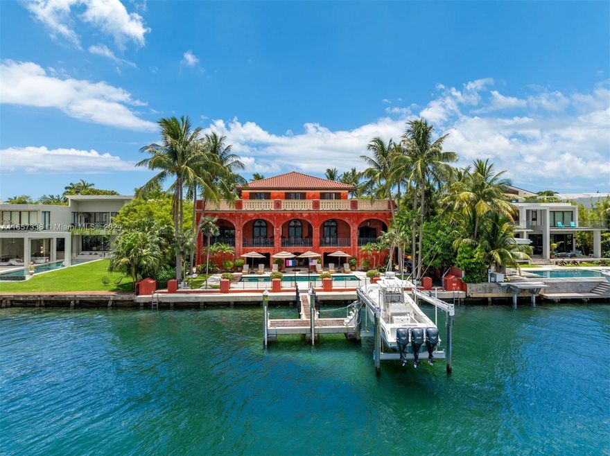 Welcome to an extraordinary European style waterfront estate, where luxury and elegance meet the tranquility of coastal living.This 3-story custom-built masterpiece boasts a spectacular social area with soaring high ceilings, creating an ambiance of grandeur and openness. This estate features 7 lavish bedrooms,7.5 opulent bathrooms, private office, cozy family room, extraordinary chef’s kitchen all designed with meticulous attention to detail and the finest finishes. Step into a world of breathtaking and captivating views, where every window frames the stunning panorama of the bay and the iconic Miami skyline. The outdoor living spaces invite you to enjoy serene and unforgettable sunsets. A sanctuary of sophistication and comfort with dock, garages, elevator, and an unparalleled lifestyle.