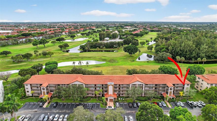 Top-floor corner unit with a breathtaking golf view and 1,507 SQ.FT. a well-maintained interior, complete with attic access through the master bedroom closet and a convenient shower bathroom. The kitchen features pull-out drawers for easy access, stainless steel appliances including a French door refrigerator and wood flooring with a high-quality finish. With hurricane impact windows and accordion shutters on the patio, peace and security are ensured, allowing for uninterrupted enjoyment of the breathtaking golf course views. Additionally, the potential to customize the space to your liking, adding even more value to this already desirable property. Enjoy Resort-style living with a clubhouse, movies, fitness center, transportation, free golf, pharmacy, cafe, 24-hour security patrol.