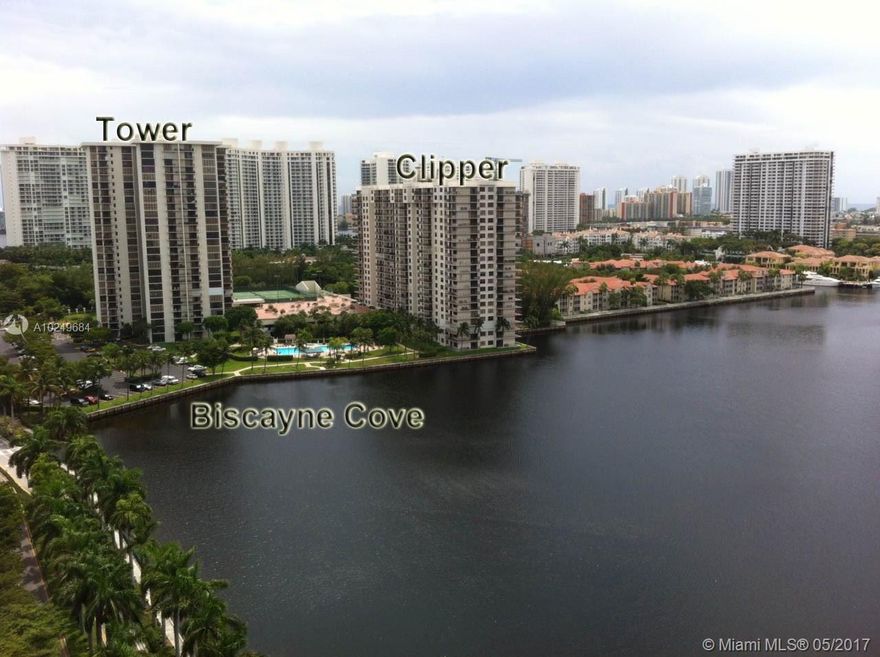 PRICE TO SELL !!! AS-IS $ 7000 SPECIAL ASSESSMENT JUST PAID IN FULL.The Clipper condo located in the Heart of Aventura and Desirable Williams Island offers a unit within it's very own:  Biscayne Cove.  This oversize unit is a 2/2 and has over 1200 sqft of living area.  Enjoy beautiful views from it's large Balcony and enjoy gorgeous sunsets, This unit's Master bedroom has it's very own private hallway and entry area separate from the main living area.  Split Floor plans.