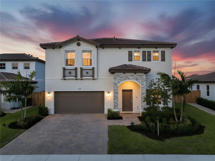 Stunning new-construction single-family home located in Alicante at Altamira in Keys Gate! This beautifully designed 4-bedroom, 2-bath residence features modern finishes and spacious living throughout. The sleek kitchen boasts quartz countertops and stainless steel appliances, seamlessly connecting to the open-concept living, dining, and family areas. All bedrooms and bathrooms are located upstairs for added privacy.
Situated on a generous 8,385 sq ft lot, the home offers a large fenced backyard with ample space to build a pool, ideal for entertaining or future outdoor enhancements. Additional features include an extended driveway with room for multiple vehicles and a 2-car garage. Low HOA and a prime location near top-rated schools, shopping, dining, Baptist Hospital, and easy access to the Turnpike. This home provides the perfect combination of comfort, convenience, and lifestyle. Enjoy the 3D tour. May the Force be with you.