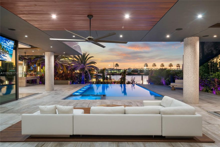 New construction masterpiece in one of the most coveted Miami Beach gated communities. This 14,000 + SF oceanfront masterpiece has it all. Enjoy 6 beds, 6/2 baths, office, movie theater, oversize chef's kitchen, stunning primary suite and detached 5 car garage with 2nd floor guest house. Private dock with 100' water frontage & stunning bay & skyline views, this setting provides the essence of Palm Island living while being minutes away from S Beach, Downtown & the Miami International Airport. 24 hour Miami Beach police security, park, playground, tennis & basketball courts, make for the ultimate MiamiBeach lifestyle. When location & space are everything - this property offers that & much more. **Bonus to Buyer's Agent though January 31st