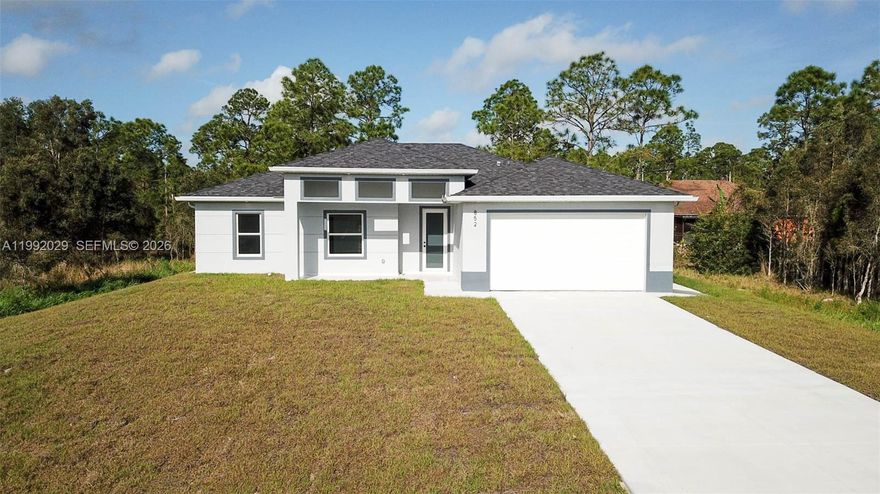 Brand new 4 bed, 3 bath single-family home in the Eisenhower area of Lehigh Acres—never lived in and move-in ready! This spacious home features a 2-car garage plus driveway space for 4 more vehicles. Enjoy modern finishes, stainless steel appliances, and a layout designed for comfort and functionality. Generous backyard with space to build your dream pool or outdoor oasis. Located in a peaceful neighborhood within a rapidly growing community—an ideal blend of privacy and progress. Don't miss this opportunity!
