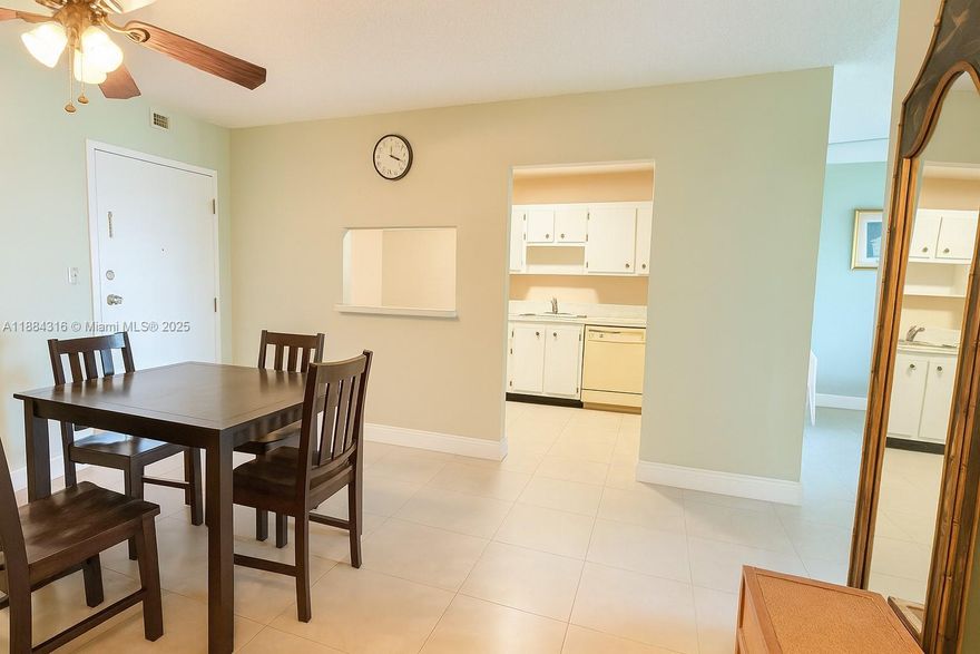 This 4th-floor unit offers 900 sqft of living space in a gated community. The home features tile floors throughout, a large walk-in closet, and plenty of natural light. The bathroom has been fully remodeled, while the rest of the unit is well-kept and ready for your personal touch. RENT INCLUDES: hot and cold water, one covered assigned parking space, and a storage unit. The building is conveniently located close to major roads, Whole Foods, gyms, restaurants, Barry University, FIU, and just 10 minutes from Bal Harbour and the beaches.