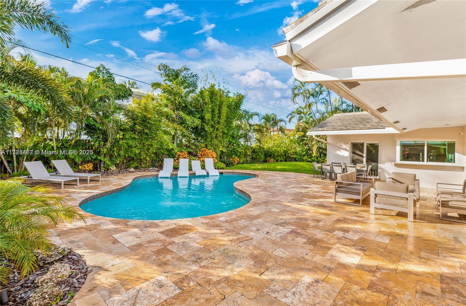 Discover the charm of this spacious residence in Fort Lauderdale, situated only a few minutes away from the beach and popular dining destinations. Indulge in the comforts of this spacious villa, which features 4 bed & 3 bath (including 2 en-suites), large living and kitchen space, providing everything you need for a pleasant stay. The kitchen windows opens and flows perfectly through to the backyard patio area making hosting or family bbq's a breeze. Delight in the lively backyard area with a heated pool, as well as the elegantly designed landscaping that will make you feel right at home. Other features include front patio area, 2 car garage, large laundry room, walk-in closets & more. This is the perfect place to call home! Available for yearly rental & STR (price may vary based on dates)