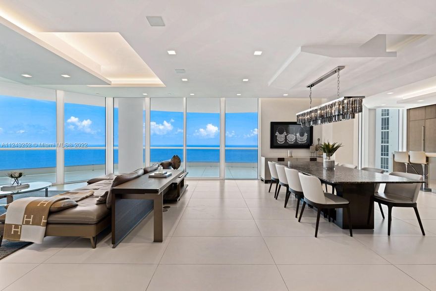 Step Inside With Me! Designer renovated elegance unlike any other in Turnberry Ocean Colony. Offered Furnished, this re-imagined residence captivates with Sea views throughout. The gourmet kitchen is a highlight with stainless steel & walnut cabinetry, custom backsplash, European fixtures, Wolf & Subzero appliances, walk-in pantry and concealed coffee bar. Escape to the primary suite complete with a grand walk-in closet, dual marble /onyx baths, and specialty millwork. 3 additional en-suite bedrooms showcase  Intercoastal/Sunset views. More style to captivate you: limestone accent wall + stunning glass, metal & woodwork throughout; flush linear diffusers, recessed lighting, surround sound, & security system. Live in a country-club like setting while less than 10 min to Bal Harbour Shops.