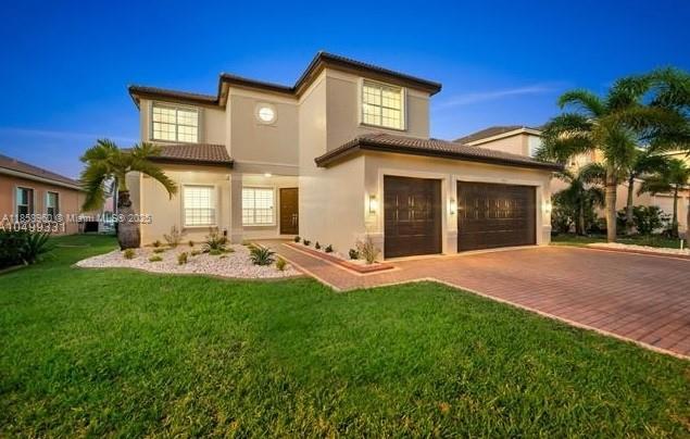 Rare Mile-Wide Lake View! This fully upgraded The roof was completed in April of 2024 6BR/4BA, 3-car garage home blends modern luxury with breathtaking water views. Gourmet kitchen with exotic granite waterfall counters, 3D backsplash, Samsung appliances, and soft-close cabinets. Spacious family room opens to panoramic lake scenery. Features 32"x32" porcelain floors, upgraded lighting, crown molding, glass stair rails. Master suite with sitting area, Italian marble spa bath, freestanding tub, and custom walk-in closet. Accordion shutters, new landscaping, custom laundry, and amazing pool.