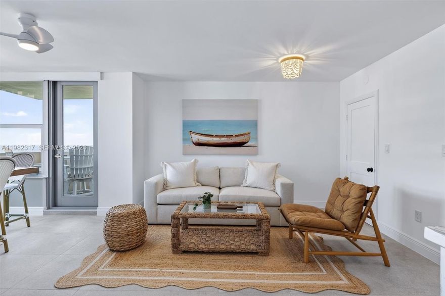 Furnished, 1-bedroom and 1.5 bathroom condo with direct ocean view balcony available for annual lease or short-term rental. Situated within Triton Tower Condominium, residents benefit from a desirable Mid-beach location surrounded by luxury hotels and renowned dining establishments. Amenities include complimentary beach service with loungers and umbrellas, 24/7 security, a fitness center, access to the boardwalk, and two swimming pools. Inside, the condo is equipped with new stainless steel appliances, optimized closet designs, high impact windows, and motorized shades. The monthly rate for an annual lease is $3,500, while short-term rentals require a minimum stay of 90 days at $4,000 per month.