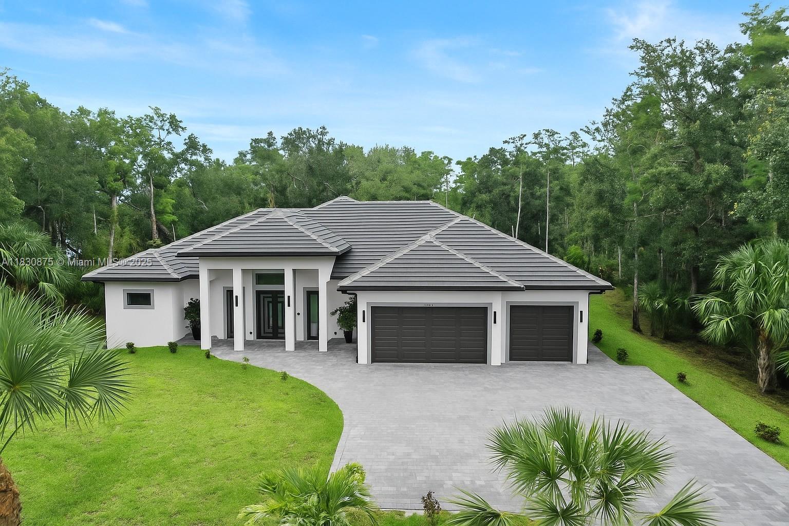 Stunning New Construction Home on 2.73 Acres! Discover luxury and comfort in this beautifully designed single-family residence offering spacious living and high-end finishes throughout. This 4-bedroom + office, 3.5-bath home includes a 3-car garage and sits on a generous 2.73-acre lot, combining elegance with privacy. Backyard has space for gorgeous pool. Interior Highlights Soaring high ceilings and custom details. Gourmet kitchen with custom cabinetry, granite island, and built-in wine cooler. Private laundry room for added convenience. Impact windows and doors for safety and energy efficiency. Relaxing screened lanai with serene views. Paved driveway with plenty of parking. Minutes from The Randall at Orange tree, Publix, CVS, top-rated schools, parks, and more.