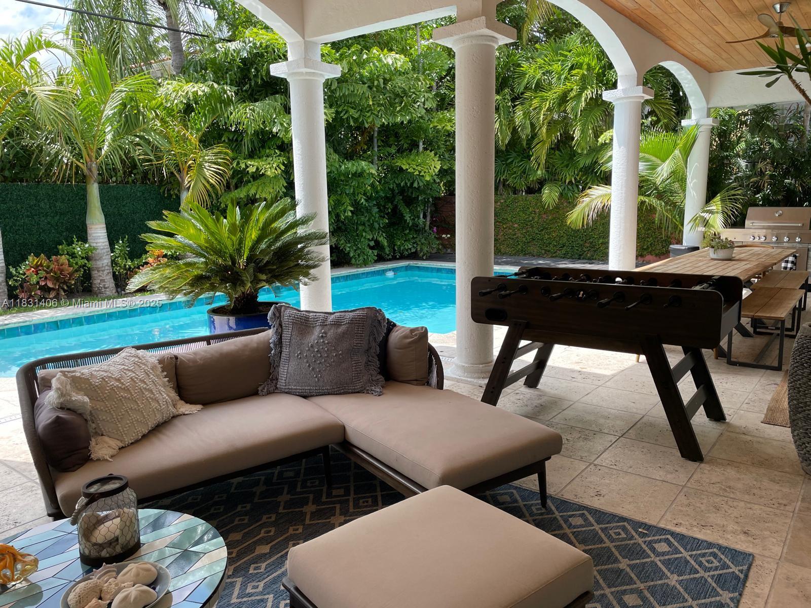 Beautifully remodeled 5 bedrooms, 4 bathrooms stylishly furnished home in the heart of Key Biscayne. This spacious residence features a bright open layout, updated kitchen and bathrooms, a private pool, and a covered terrace - perfect for indoor-outdoor living. Located on a quiet street just minutes from top-rated Key Biscayne Elementary and in the heart of the island, this is an ideal rental families seeking comfort, convenience, style and space in paradise.