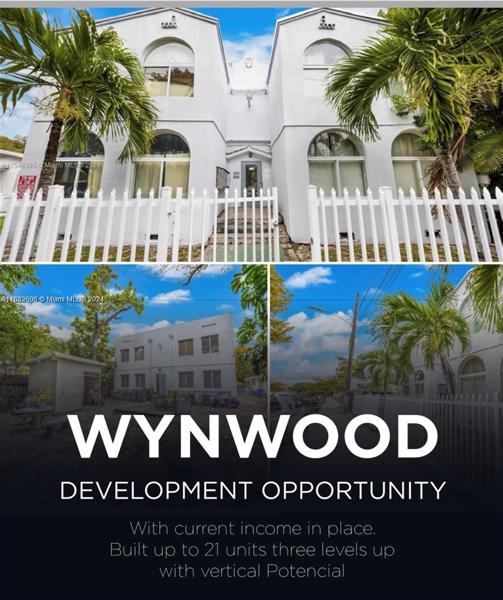 Wynwood North Multifamily Develpoment and income producing building. 8 unit building 100% lease with excellent Return on investment. Building was upgrade in 2008 with impact windows, new Ac and water heater. Steady annual income of $181,200 with an option for annual increase in rental bringing the CAP rate to a healthy 6.5%. The zoning is T4-R High Density Multifamily residential. The density of the Lot is 150 Units per Acres with up to 3 Levels and 24 units of new construction, with no parking restrictions. Lot size is 50 w x 143 L . Please call listing agent for more information's on flyer of income and expenses and rent rolls. Investor & developer welcome.