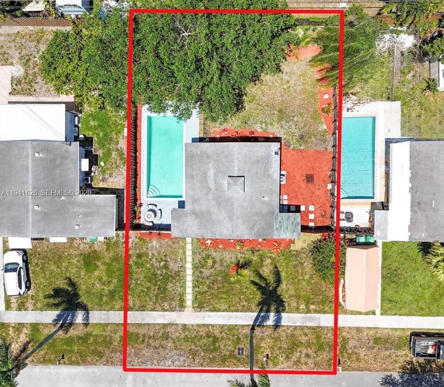 This single-family home in the Playland Village neighborhood of Davie, FL — a charming suburban area with a relaxed vibe and easy access to schools, parks, and major commuter routes. It was built in 1959 and sits on a generously sized ~6,030 sq ft lot.  2 Bedrooms • 1 Bath —comfortable size for a starter home or rental. Interior Features — Move-In Ready Comfort. Remodeled kitchen & bathroom (2023) — modern look and improved functionality.  Updated appliances included — making move-in or renting easier. Ceramic tile floors throughout — durable and easy to maintain.  Central heating & cooling. These updates mean you’re not stepping into a fixer-upper — many big ticket items have already been taken care of, which is great both for living in and for attracting renters. The exterior features a 27x12 pool with new pump/filter. This Spacious backyard is perfect for gardening, kids, pets or if you’d like to expand the property. Space to park a boat, or trailer. No HOA restrictions — freedom to personalize landscaping or exterior features. A large, usable yard like this is a rare find in Davie, especially on a mid-size home. New Roof being done before closing, Appraisal 2024 attached
