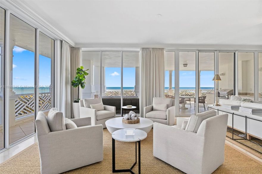 Live the oceanfront dream in this sought-after luxury building with concierge services and amenities. This condo lives like a house but requires no maintenance! Breathtaking views all around; expansive terrace perfect for outdoor living w/direct beach access; private elevator; luxurious master suite; fine finishes & moldings throughout. Sizes approx- subj to error.