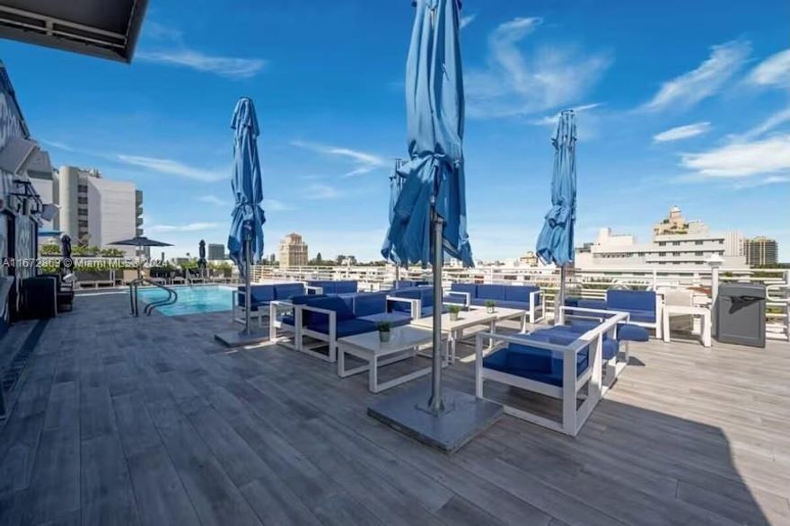 Art Deco, boutique style hotel condo on ocean drive , true 1BR with plenty of direct East and South exposure. Look at the ocean or down Ocean Drive. Kitchenette. Furnished turn key. Use for yourself, or enroll in the hotel rental program. Rooftop pool with picturesque views of the Ocean. Excellent ability to generate income.