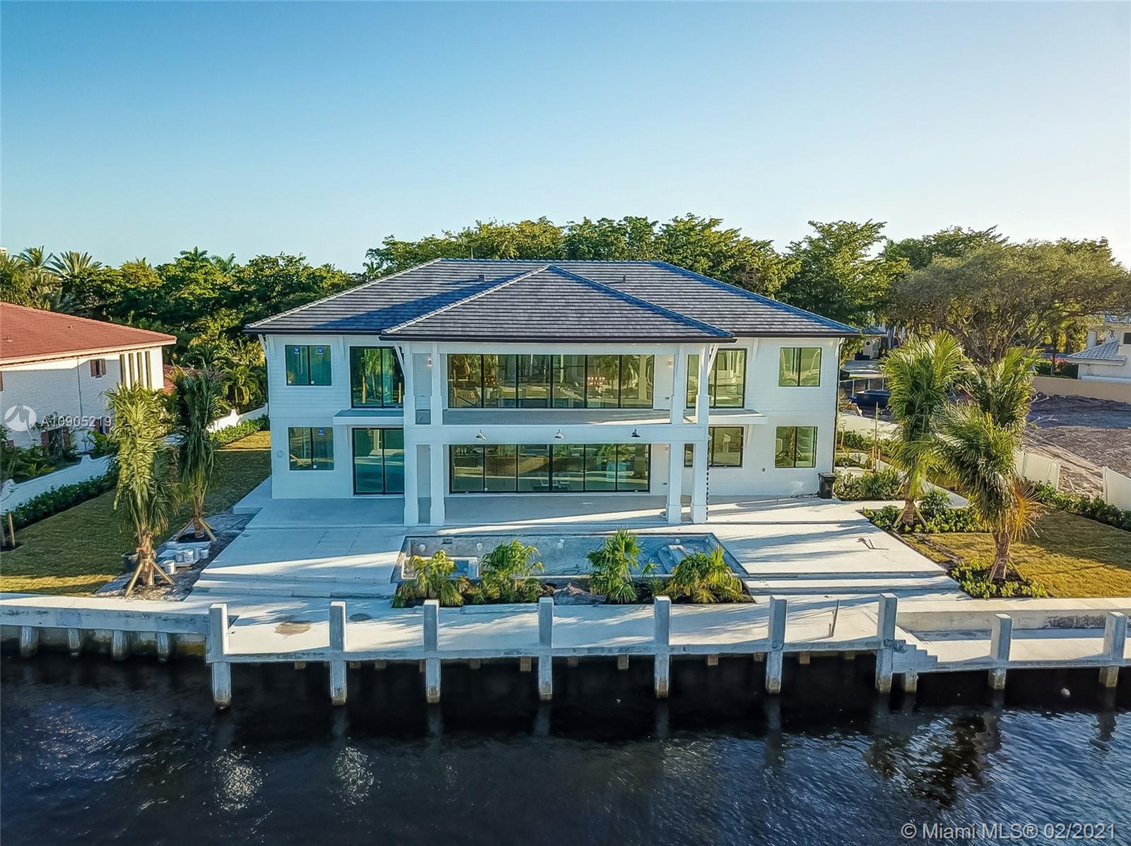 New construction home located within one of the only private, 24 hour guard gated communities in Fort Lauderdale known as Bay Colony. This home sits on an oversized waterfront lot featuring 6 bedrooms and 5.5 bathrooms. Custom chef's kitchen and lavish bathrooms by Mia Cucina. Open floor plan with 22ft ceilings perfect for entertaining and hosting friends and family. Boater's dream with no fixed bridges and easy access to open waterways. One mile away from Pine Crest School. 110' dock, 10' wide, and 151' of Seawall.