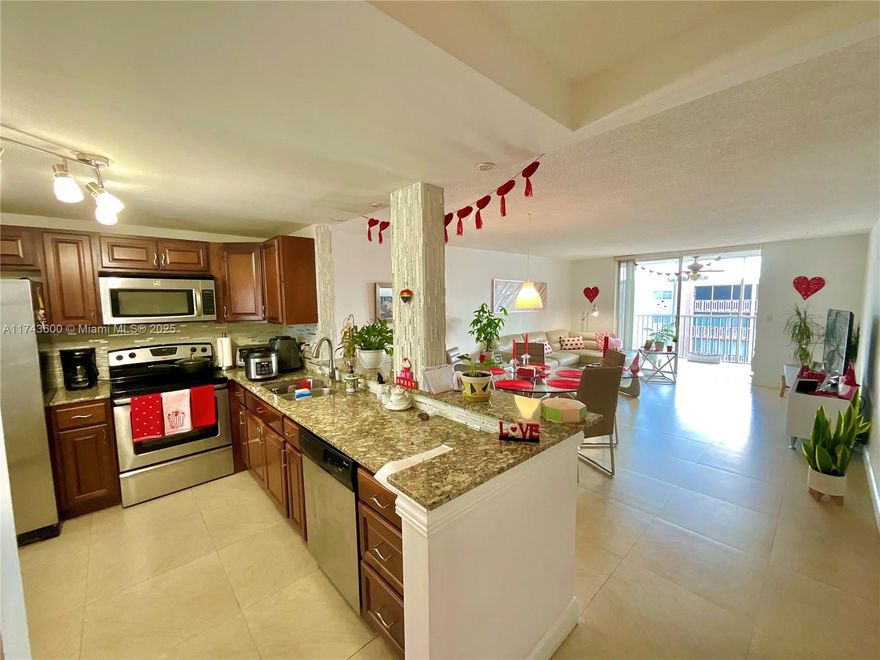 Cozy and bright 2bed/2bath apartment in one of the best areas of Hallandale Beach! Spacious living room flows into the dining area, creating a cozy atmosphere. The modern kitchen features granite countertops, stylish cabinets, and stainless steel appliances. Seamless high-quality tile floors. Two bedrooms with large closets. A spacious balcony with a new railing (2024) offers pool and garden views. Meadowbrook Community: new roof (2024), pool, fitness center, sauna, clubhouse, BBQ area, and guest parking. Prime Location: 5 minutes to the ocean, near Aventura Mall, Gulfstream Park, shopping, dining, and entertainment. Great for Living & Investment! Rentals allowed (after 1 year), special assessments ($10,802  &  $16,532 ) paid in full by the seller. Call today to schedule a viewing!