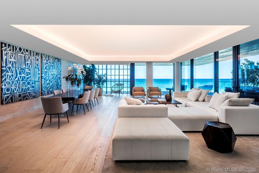 Arte, a boutique collection of 16 oceanfront residences by Citterio & Viel in collaboration with Kobi Karp. Exquisitely finished, flow-through residences boast gracious living areas and expansive deep terraces with direct ocean and sunset views. Residences feature private elevator finger recognition entry, gourmet chef-style kitchens with gas range, and temperature-controlled parking. Full service building with rooftop tennis court, outdoor and heated indoor pools, children’s play room and direct beach access. Immediate occupancy. Offered furnished at $13,800,000.