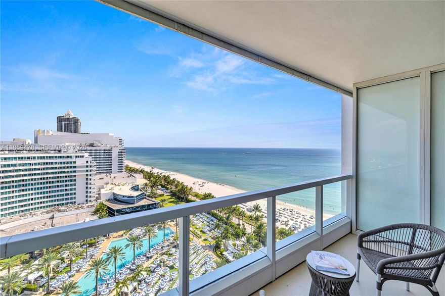 Discover luxury living in this rarely available combined dual-folio residence at the iconic Fontainebleau (Sorrento Tower) in Miami Beach. The residence offers two spacious master suites, two full baths and a half bath across 1,502 SF of refined living space; this residence comes fully furnished and move-in ready with uninterrupted ocean, intracoastal, resort pool views from expansive wraparound balconies. Enjoy 5-star amenities: award-winning spa, fitness center, world-class  dining, multiple pools, beach services, concierge and more-all at your doorstep.
Eligible for hotel rental program- ideal for luxury living+ income potential at Miami Beach's most iconic resort.