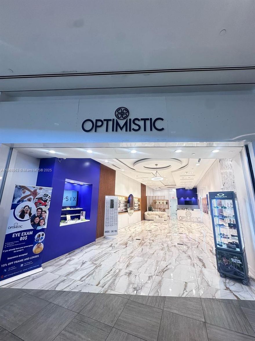 Optimistic, an optician located in the Florida Mall, is recognized for providing comprehensive, customer-centered care with a focus on prevention, education, and community empowerment regarding eye health.Located in front of the Food Fair, with high traffic.Qualify for an E2 Visa