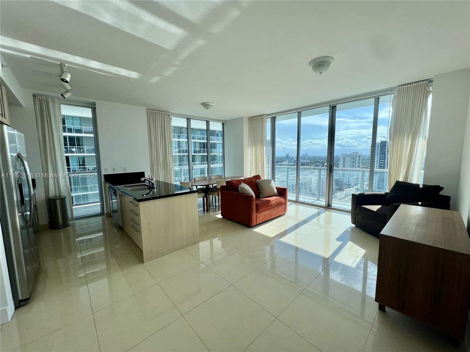 Beautifully Furnished 2/2 corner floor plan with "TILE FLOORS" THROUGHOUT. High floor with Open Views. European cabinetry, Stainless steel appliances, Mosaic kitchen backsplash. Roller solar shades in the living room and blackouts in the bedrooms. Floor to ceiling glass, and Wide balconies. BEST LOCATION in the heart of Brickell. Steps to Mary Brickell Village. Across from people and metro rail. Luxury building designed by award winning Arquitectonica. Tenant occupied through 9/05/2025