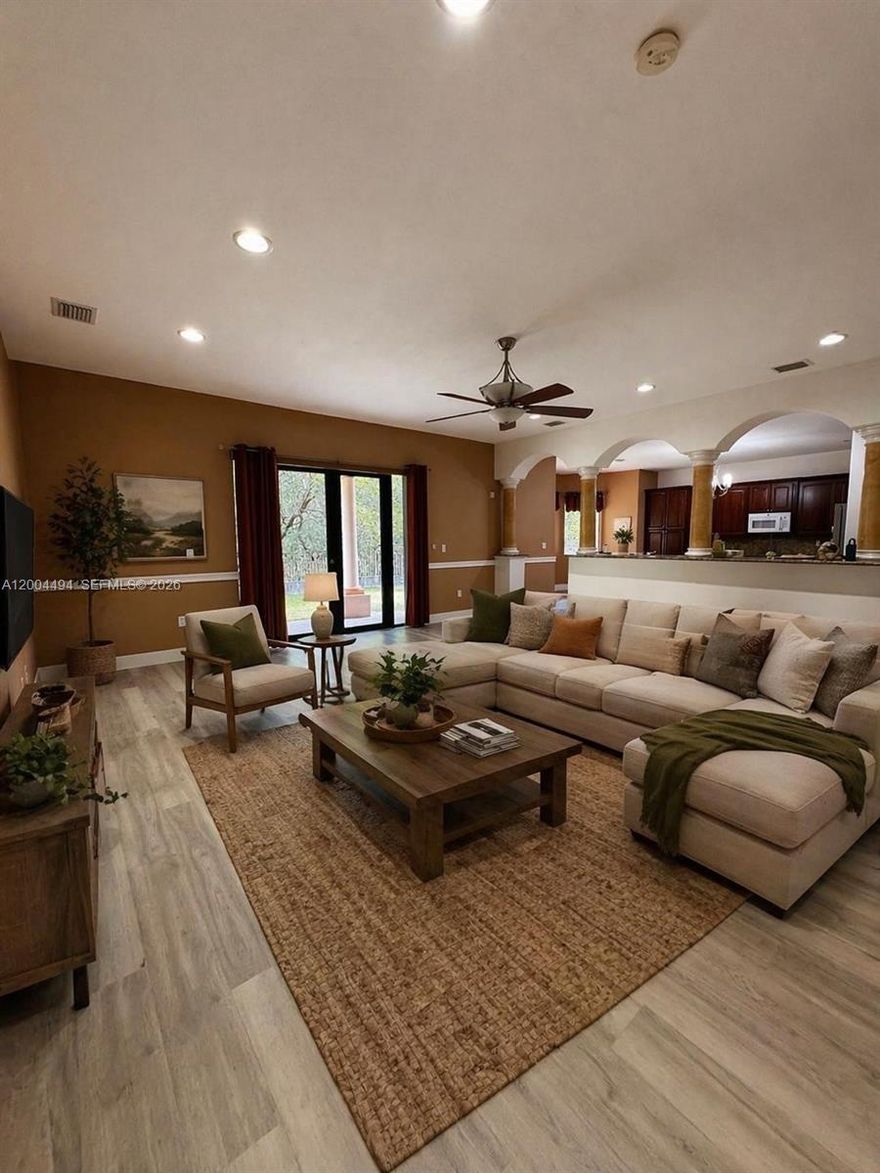 Stunning 5-bedroom, 4-bath residence in the prestigious gated community of Cutler Cay, offering 4,717 living square feet of thoughtfully designed space. This two-story home features expansive living areas, a functional floor plan, generous bedroom sizes, and abundant natural light throughout. Situated on a 10,157 SF lot, the property offers privacy and room to enjoy indoor-outdoor South Florida living. Located in a sought-after community known for resort-style amenities, beautifully maintained surroundings, and convenient access to shopping, dining, schools, and major roadways. A rare opportunity to own a substantial home in one of Cutler Bay’s premier neighborhoods.Wood-look luxury vinyl plank flooring throughout. 
Guard-gated community
Resort-style clubhouse
Fitness center + sauna/steam
Tennis & pickleball courts
Pool + social areas
Security + landscaping included