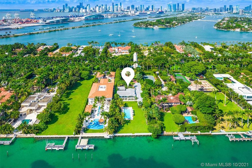 Located on exclusive, guard-gated Star Island, this fully re-imaged and rebuilt Miami Modern house by Todd Michael Glazer occupies an impressive 40,000 sf lot with dockage to accommodate up to 90' yacht only minutes from Miami Beach Marina and open water to the ocean. This 9 BR/9 +1 BA includes separate guest house with kitchen and spacious second floor master suite with balcony overlooking the huge outdoor entertainment space.  Lushly landscaped grounds feature tropical foliage, large resort size pool and automatic gate for privacy and security.  This estate is truly a one of a kind location with access to endless restaurants and shopping of South Beach, Brickell and the new Design District. Additional 2000 sf added in the new renovation for 8102 sf as per owner.