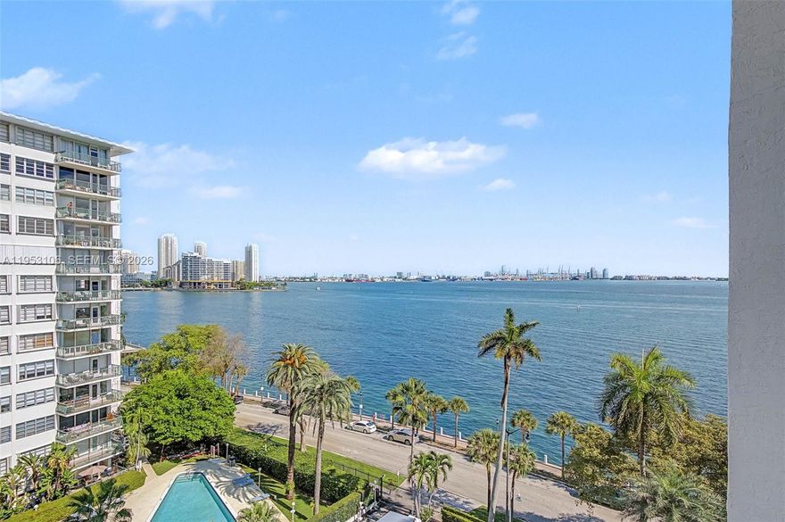 Wonderful 2 bedroom/ 2 bath condo in Bayshore Place with breathtaking view of Biscayne Bay. Great floorplan ready for your updates. Spacious bedrooms. Excellent closets. Fantastic balcony. Perfectly located on Brickell Bay Drive, right on the edge of Brickell. Amenities include pool, hot tub, BBQ, gym, community room and welcoming lobby. Laundry room available on each floor. Seller will pay the special assessment in full at the time of closing.  1 assigned parking space plus visitor parking.