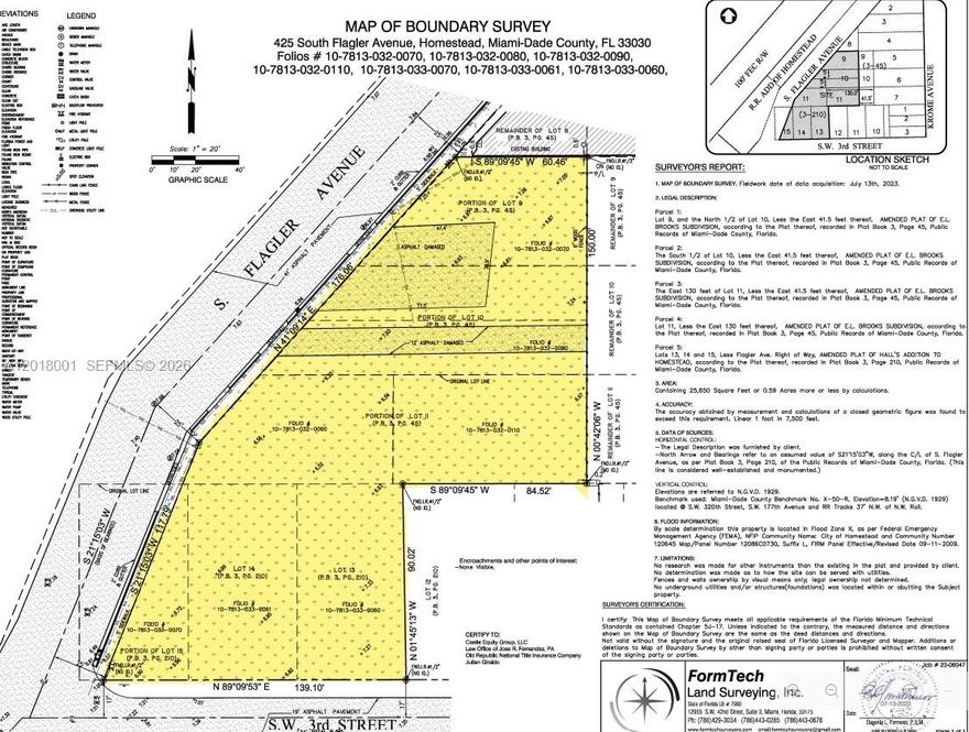 This Industrial Pocket of land in Prime growing location - 29,535 sq ft vacant property, zoned Industrial, includes seven folio numbers 1078130320070, 1078130320080,1078130320110, 1078130320090, 1078130330060, 1078130330061, 1078130330070. Lots 9,10,11, EL Brooks; Lots 13, 14, 15 Halls ADD. Frontage to Flager Avenue. There is so much potential for growth for industrial or Commercial in the City of Homestead. Survey already provided. Easy to show and walk property.