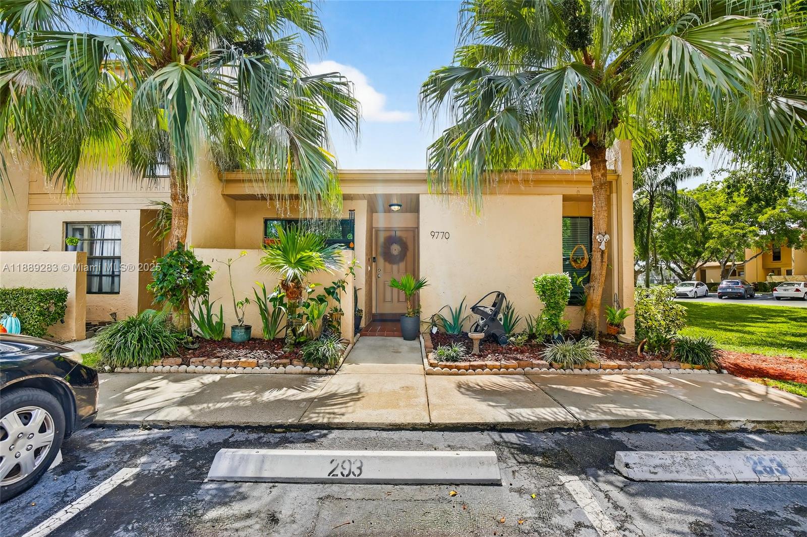 Welcome to this desirable 1 story, corner unit with 2 bedrooms and 2 bathrooms. This unit offers a bright and open layout with the convenience of 2 parking spaces right outside your door. High ceilings and open floor plan with an enclosed private patio. Recent upgrades include newer roof and 5-rated impact windows for peace of mind. HOA covers lawn care, exterior paint, pool, racquet court, and dog park, no assessments. Community is pet friendly. Please read broker remarks for showings.