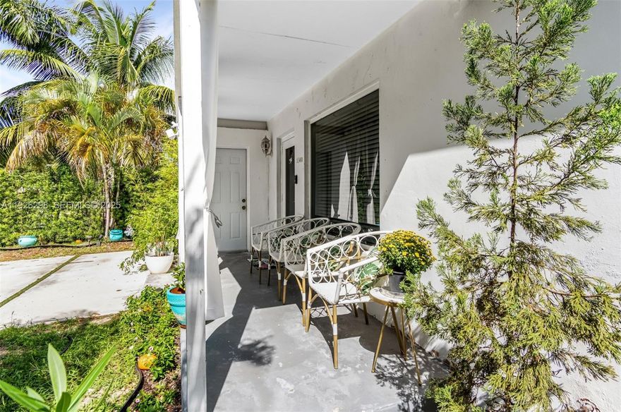 Escape to a charming oasis! This 2 bedroom 2 bathroom home welcomes you with beautiful terrazzo flooring, a modern kitchen featuring quartz stone, stainless steel appliances, natural light and an extra space w/ laundry, pantry eat-in area. Snuggle up on the covered patio areas, ideal for morning coffee or evening stardazing. The large backyard is a private retreat, with fruit trees and a she-shed equipped with a portable AC making it an ideal studio space or office. The front yard has a new 4-car driveway and loads of curb appeal. Roof 2021 & Carport was enclosed lending more space to do as you please. Prime location, take a stroll to nearby shops, supermarkets, pharmacy, gym, and park-or hop on I-95 just around the corner. A beach getaway to Lauderdale-by-the-sea is just 10 mins up the road!