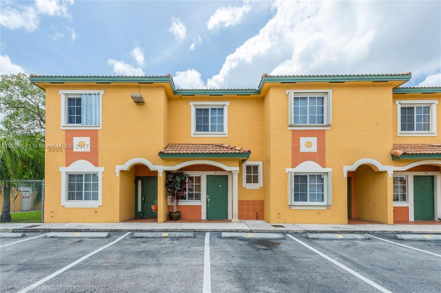 Beautiful Hialeah Gardens townhouse like new, built 2003, 2 bedrooms and 2 bathrooms upstairs, ceramic tile throughout, huge living and dining room on first floor with a half bath, well equipped kitchen with patio, washer and dryer inside unit, big size master bedroom, low maintenance fee, close to everything, unit is currently rented MONTH TO MONTH, as is contracts only.By appointment  only, do not disturb Tenants.