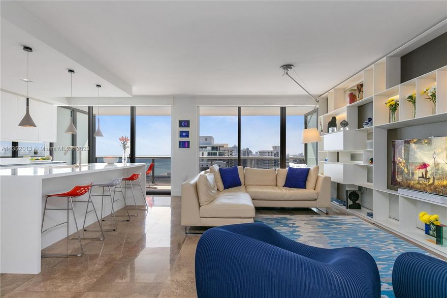 Magnificent two-story Penthouse outfitted by Ornare with custom kitchen, bathrooms, built-ins, wardrobes and doors. Other fine details feature genuine marble flooring, custom ceiling and lighting and automated window shades throughout. Enjoy clearing upper floor views of the ocean, bay, golf course and intracoastal all backlit by the glittering downtown skyline in the evenings. Generous outdoor space with two terraces, this Penthouse's southern location has great natural light. Perfectly located within Miami Beach, Mei is an exclusive building with a limited number of residences and phenomenal amenities and services.