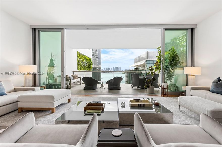 Experience the elegance of Monad Terrace, Unit 8D—a stunning waterfront residence designed by Pritzker Prize-winning architect Jean Nouvel, part of an exclusive collection of 59 homes along Biscayne Bay. Upon entering, you'll find natural light flooding the spacious interiors, featuring opulent marble bathrooms, custom cabinetry, exquisite designer fixtures, and warm teak wood flooring. Each residence offers a private elevator for added convenience. Enjoy luxury living where nature and design meet in the heart of Miami Beach. Picture sipping your morning coffee on the expansive wraparound balcony at sunrise and unwinding with stunning sunsets from your private terrace. This is not just a home; it’s a lifestyle of sophistication and beauty.