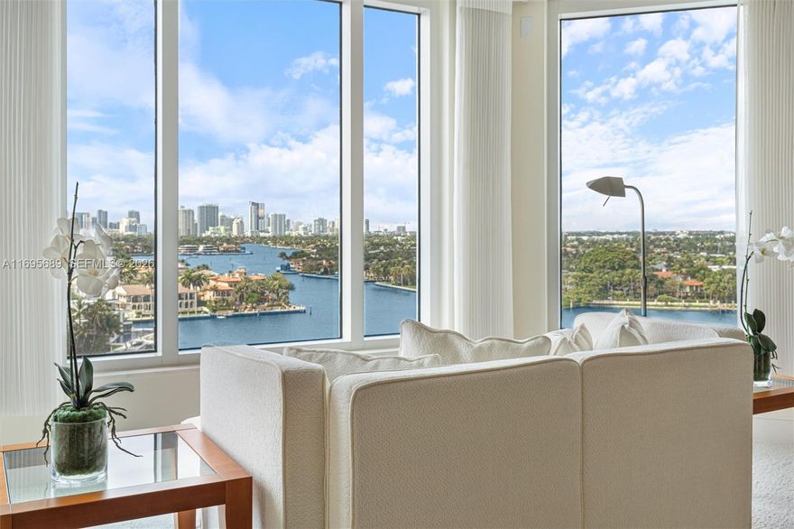 Designer renovated and furnished modern showplace in highly desirable Harbourage Place offers the most panoramic Intracoastal, New River, city skyline and sunset views from all rooms and from the dual terraces. 3 BR+Den/3.5 BA floor plan features high quality fixtures and finishes throughout, including a Poggenpohl kitchen, fine furnishings, high ceilings, oversized laundry room, 3 deeded parking spaces plus 2 storage rooms.  New building restoration complete, brand new pool deck & all assessments paid.  Luxury boutique building with only 44 residences features a new lobby, new club room, fitness center, sauna and more.  Desirable Harbor Beach area location is just minutes to airport, Las Olas/downtown, Brightline and all major roads. Close proximity to restaurants, shopping and beach clubs.