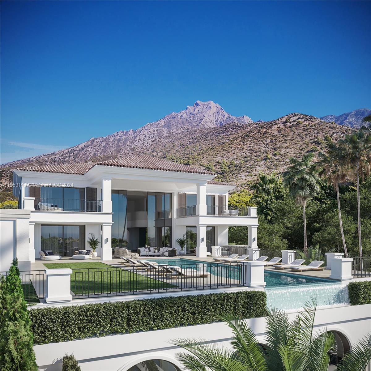 Property is located in Marbella, Spain. Welcome to an exquisite luxury villa boasting classic Andalusian architecture, positioned to offer the most captivating views in the Costa del Sol.Nestled within one of Spain's top four exclusive gated communities, the villa graces the esteemed Cascada de Camoján urbanization, renowned for its safety and exclusivity, just a 10-minute drive from Marbella's Golden Mile. This exceptional property perfectly maximizes its prime location, breathtaking views, and unique plot.