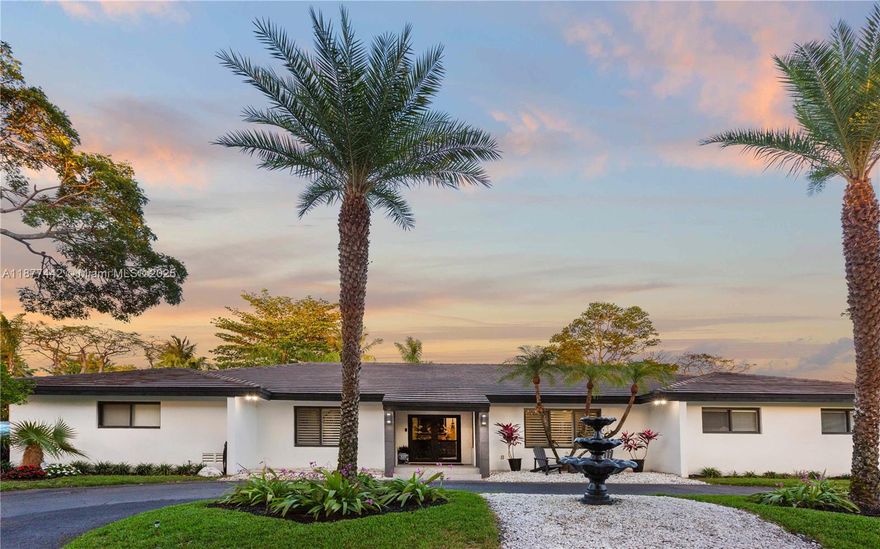 Modern 4 bedroom, 4 bath Pinecrest home, remodeled in 2020 on a “true” half-acre lot on a cul-de-sac with circular driveway & plenty parking. Lots of space to add a tennis/pickle ball court. High ceilings & impact windows & doors. Large kitchen with quartzite countertops, oversized island and seating, with all new stainless-steel appliances. One-of-a-kind professionally designed wine room with commercial refrigeration that seats up to 8 people. Spacious master suite and master bath with two generous bedrooms with accompanying bathrooms & walk-in closet. Large playroom (or 5 bedroom) and 4th bedroom/office which opens to the pool & garden. Inviting pool with jacuzzi, exterior bar, Bose sound system. 2 car garage with excellent storage. This property is not in a flood zone.