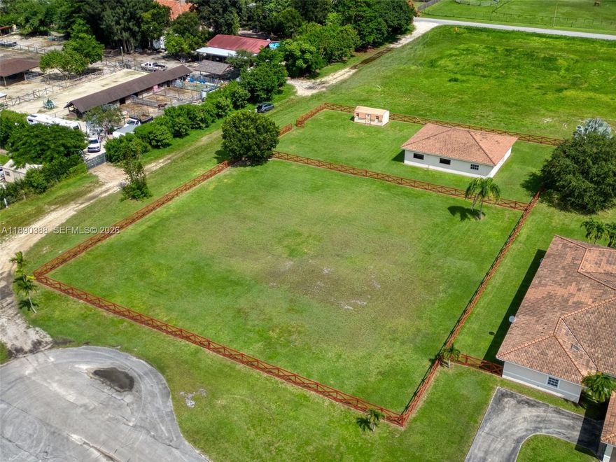Rare opportunity to own a builders acre in Miami Dade, Mixed use, zoned residential & agricultural, offering complete privacy with no HOA. This fully fenced property features a hurricane resistant CBS stable built in 2005 with oversized stalls, feed and tack rooms, and plenty of space to convert into a guest house. A main residence can also be built on the other portion of the lot, creating the perfect homestead or multiuse retreat. Electricity and water are available for easy connection. Recent fence updates provide security and curb appeal. Ideal for those who love horses, outdoor living, and nature, this land is ready for your vision. Call now
