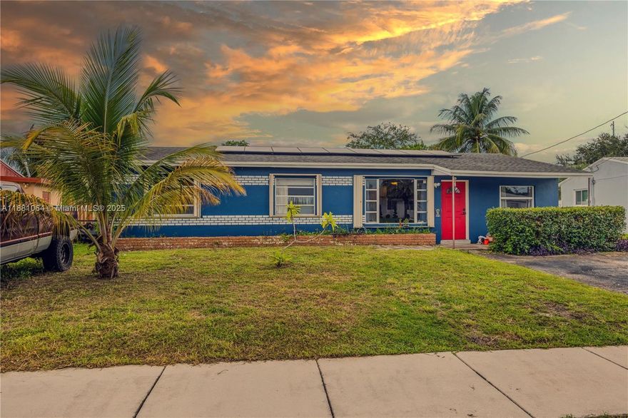 This charming single-family home at 4450 SW 24th St, Fort Lauderdale, is listed at $450,000. With 3 bedrooms and 2 bathrooms, it offers 1,250 sq ft of living space on an 8,884 sq ft lot. The home features concrete block construction, a flat tile roof, and a water view of the canal. Solar panels on the roof significantly reduce electricity costs, making it an energy-efficient choice. The property has a driveway for parking but no pool or garage. Flood insurance is required, and it's located in a flood zone (AE, X).