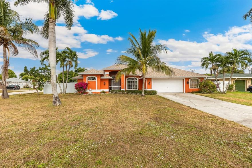 Experience living in this stunning, corner-lot home in Cape Coral. Offering over 2,200 sqft. beautifully designed space, this residence features a sparkling private pool, well located close to Veteran's bridge and close to restaurant, shopping and much more. No flood zone or HOA.