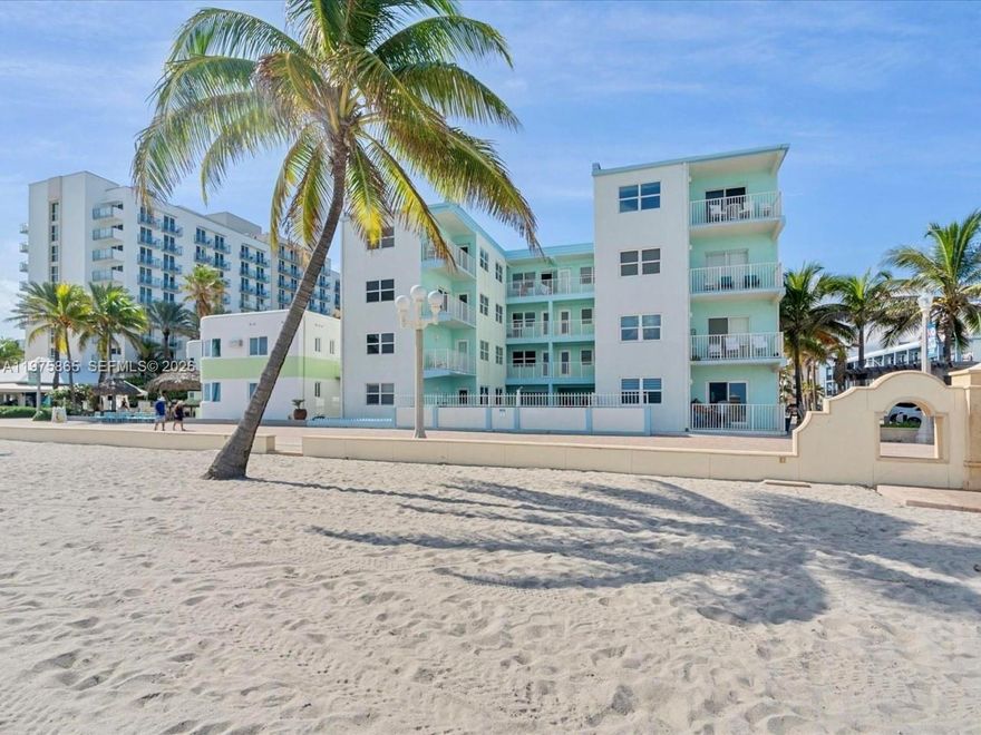 Rare Opportunity: Furnished Beachfront unit with High Rental Income Potential. Nestled directly on Hollywood Beach this updated residence right on the Beach & Broawalk with many restaurants to enjoy.   The interior boasts a stylishly updated kitchen w/ granite finishes & new floors. Easy access to local favorites like Dania Pointe shops & restaurants, Aventura Mall plus a quick commute to Fort Lauderdale-Hollywood International Airport.  Well maintained & managed Co-op that owns all its land including private parking lot and assigned parking.  Flexible rental policy makes it a standout choice for seasonal owners. This is a cash-only purchase.